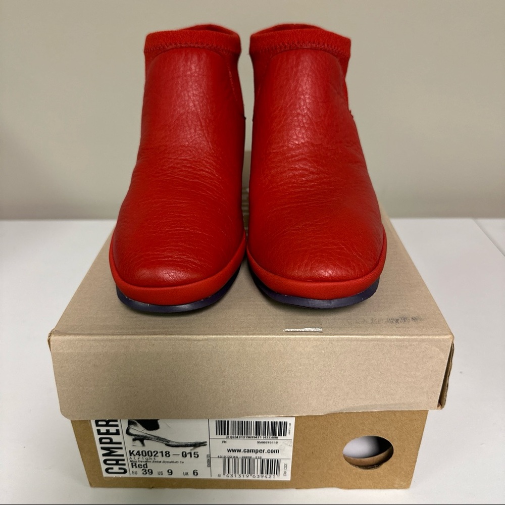 CAMPER ANKLE BOOT Red Women's Shoes Round Block Heel Rubber Soles Size 9us